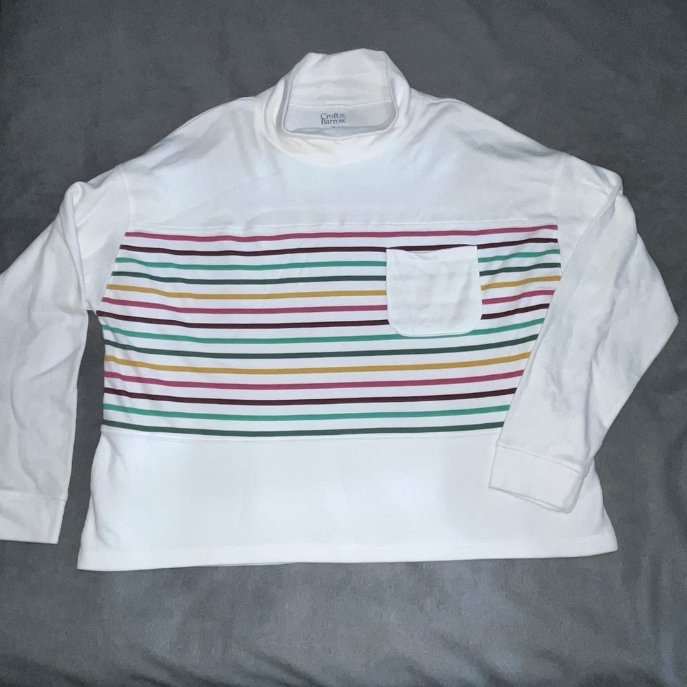 Croft & Barrow XL White Striped Fleece Knit Top mock neck long sleeve Shirt